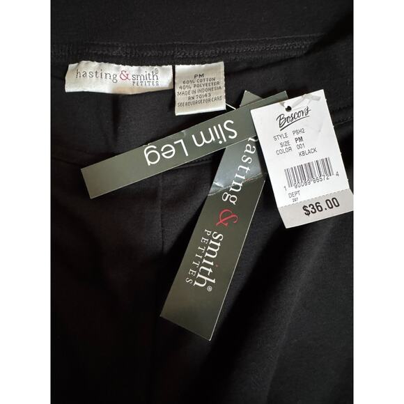 Hasting & Smith Slim Leg Pants PM Petite Black Cotton Blend Pull-On Stretch NWT - Picture 6 of 7